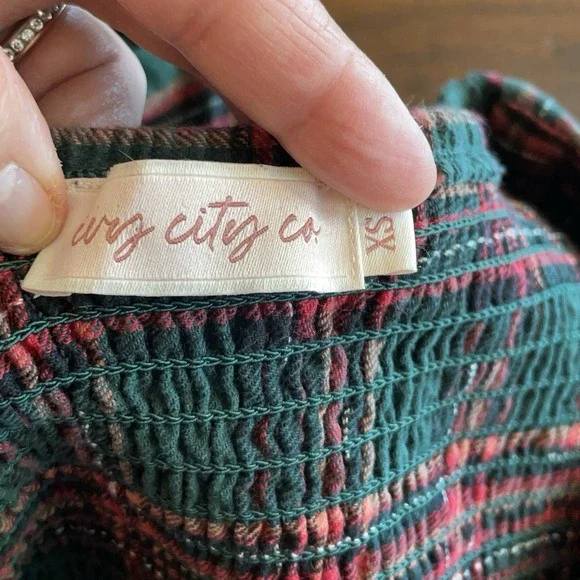 Ivy City Co Hattie Dress XS Green Red Plaid Smocked Midi Cottagecore Holiday - Picture 9 of 10